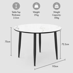 VonHaus Marble Effect Round Dining Table & 4 Chairs Set in White - thumbnail 6