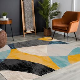 Livabliss City-Modern Yellow Grey Blue Living Dining Bedroom Rug - Size: 160 cm x 220 cm - thumbnail 1