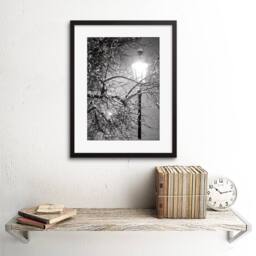 "Artery8 Lone Street Lamp Winter Night Black White 12x16"" Framed Wall Art Print in Grey - Size: W12"" x H16""" - thumbnail 2