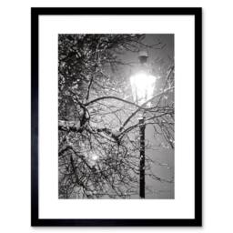 "Artery8 Lone Street Lamp Winter Night Black White 12x16"" Framed Wall Art Print in Grey - Size: W12"" x H16""" - thumbnail 1