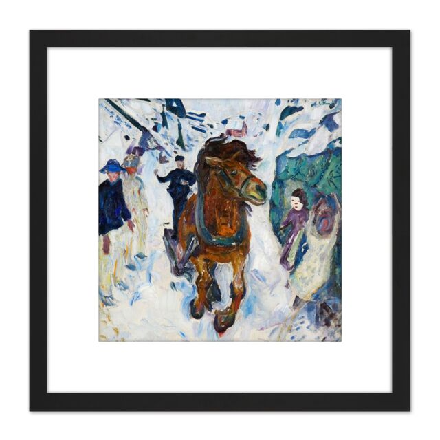 Artery8 Edvard Munch Galloping Horse Cropped 8X8 Inch Square Wooden Framed Wall Art Print Picture with Mount in Black - image 1