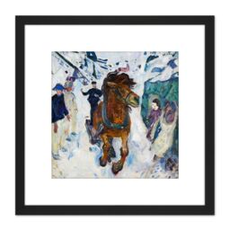 Artery8 Edvard Munch Galloping Horse Cropped 8X8 Inch Square Wooden Framed Wall Art Print Picture with Mount in Black - thumbnail 1