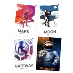 Artery8 Wall Art Print NASA Modern Explorers Explore We Need You Moon to Mars Lunar Architect Dune Scout Gateway Commander A4 Poster Pack of 4 - thumbnail 1