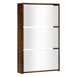 Berkfield Home Shoe Cabinet with Mirror 3-Layer Smoked Oak 63x17x102.5 cm in Brown - thumbnail 3