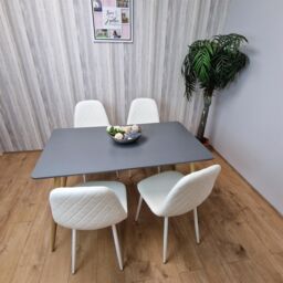 KOSY KOALA Modern Rectangle Dark Grey Dining Table Set With 4 White Chairs Dining Room Furniture - thumbnail 9
