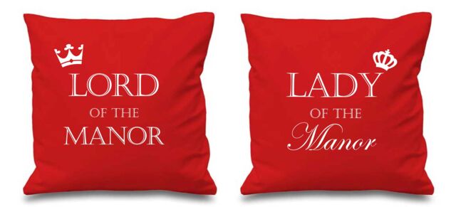 "60 SECOND MAKEOVER Lord Of The Manor Lady Of The Manor Red Cushion Covers 16"" x 16"" Couples Cushions Valentines Anniversary Boyfriend"