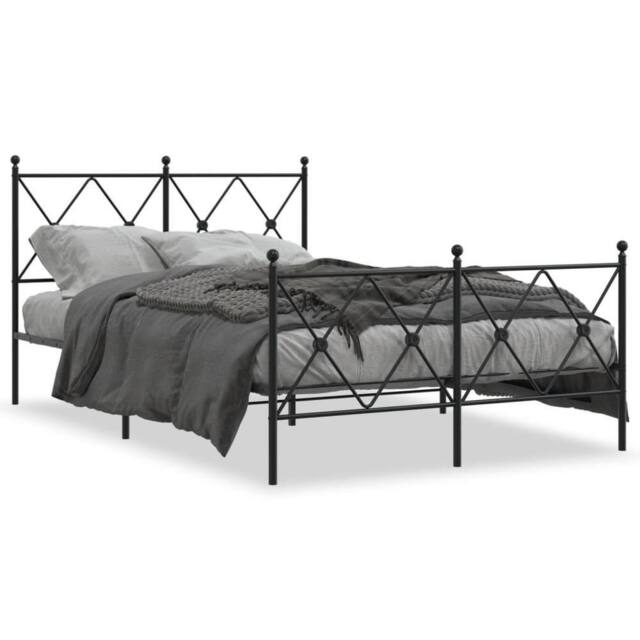 Berkfield Home Metal Bed Frame without Mattress with Footboard Black 120x200cm - Size: Small Double - image 1