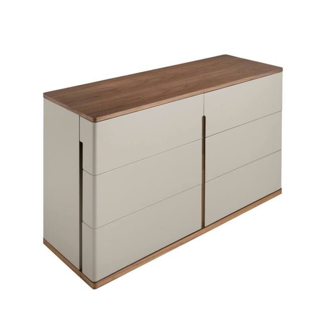 Angel Cerda 6-Drawer Grey MDF Chest with Walnut Veneer - image 1