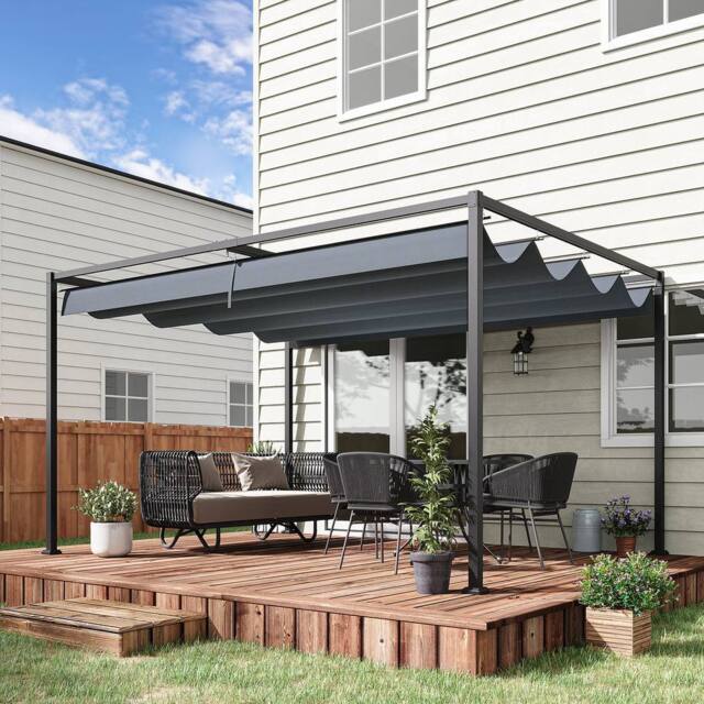 OUTSUNNY 4x3(m) Metal Pergola Gazebo Patio Sunshelter Retractable Canopy in Grey - image 1