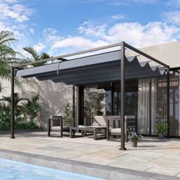 OUTSUNNY 4x3(m) Metal Pergola Gazebo Patio Sunshelter Retractable Canopy in Grey - thumbnail 2