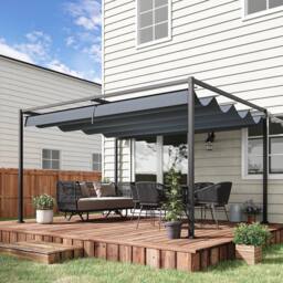 OUTSUNNY 4x3(m) Metal Pergola Gazebo Patio Sunshelter Retractable Canopy in Grey - thumbnail 1