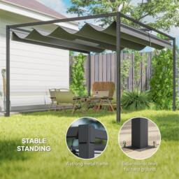 OUTSUNNY 4x3(m) Metal Pergola Gazebo Patio Sunshelter Retractable Canopy in Grey - thumbnail 5