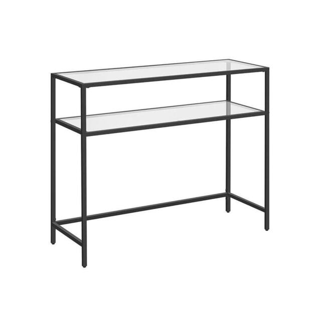 CALICOSY Metal Console Table With 2 Tempered Glass Shelves, 90 Cm Wide - SELIA in Black - image 1