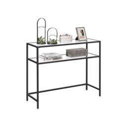 CALICOSY Metal Console Table With 2 Tempered Glass Shelves, 90 Cm Wide - SELIA in Black - thumbnail 3