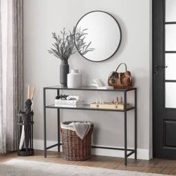 CALICOSY Metal Console Table With 2 Tempered Glass Shelves, 90 Cm Wide - SELIA in Black - thumbnail 4