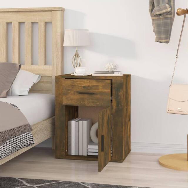 Berkfield Home Classic Bedside Cabinet Smoked Oak 50x36x60 cm Engineered Wood in Brown - Size: 50 x 36 x 60 cm - image 1
