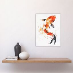 "Artery8 Japanese Koi Carp Fish Orange Black Watercolour Wall Art Print - Size: W18"" x H24""" - thumbnail 4