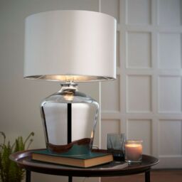 Loops 2 PACK Modern Mirror Table Lamp Gloss Chrome Glass & Ivory Shade Feature Bedside Light in Clear - thumbnail 3
