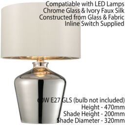 Loops 2 PACK Modern Mirror Table Lamp Gloss Chrome Glass & Ivory Shade Feature Bedside Light in Clear - thumbnail 2
