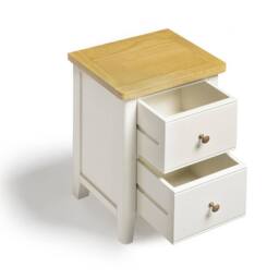 FurnitureboxUK Belle 2 Drawer Solid Oak Wood & Cream Slim Bedside Table - thumbnail 4