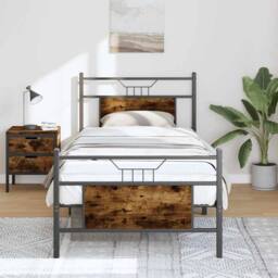 Berkfield Home Durable Bed Frame without Mattress Smoked Oak 90x200 cm Engineere in Brown - thumbnail 2
