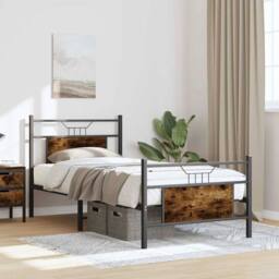 Berkfield Home Durable Bed Frame without Mattress Smoked Oak 90x200 cm Engineere in Brown - thumbnail 4