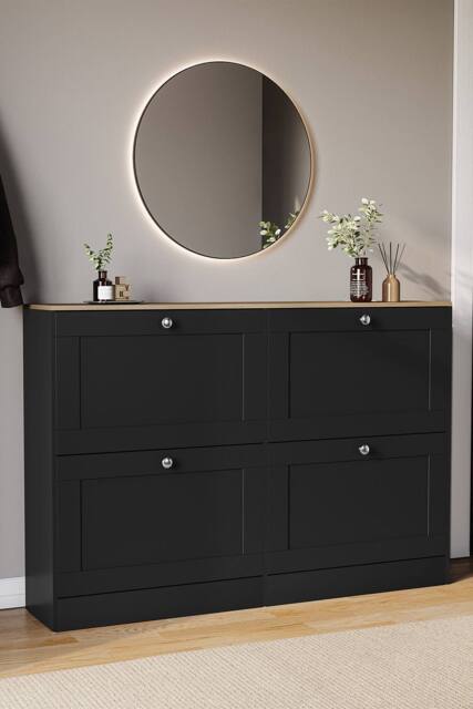 Home Discount Vida Designs 4 Drawer Shoe Cabinet Flip Down Shoe Storage Organizer in Black - image 1