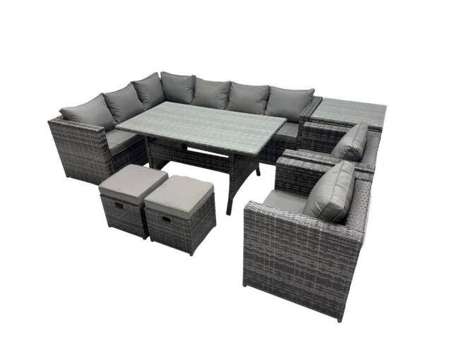 Fimous Outdoor PE Rattan Sofa Set with with 2 Small Stools Side Table in Dark Grey - image 1