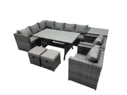 Fimous Outdoor PE Rattan Sofa Set with with 2 Small Stools Side Table in Dark Grey - thumbnail 1
