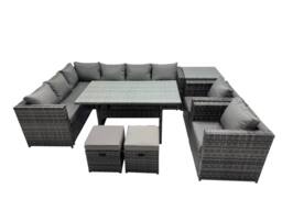 Fimous Outdoor PE Rattan Sofa Set with with 2 Small Stools Side Table in Dark Grey - thumbnail 2