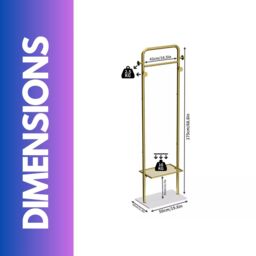 FURNOS Metal Double Coat Stand With 4 Hooks & Hanging Rail in Gold - thumbnail 6
