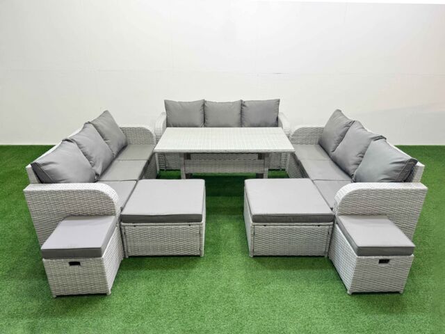 Fimous PE Rattan Lounge Sofa Set 10 Seater Outdoor Garden Furniture Set in Light Grey - image 1