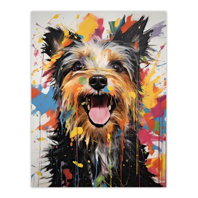 "Artery8 Wall Art Print Colourful Yorkshire Terrier Oil Painting Pet Portrait Poster - Size: W18"" x H24""" - image 1