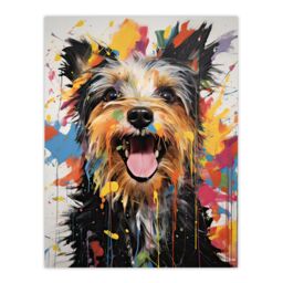 "Artery8 Wall Art Print Colourful Yorkshire Terrier Oil Painting Pet Portrait Poster - Size: W18"" x H24""" - thumbnail 1