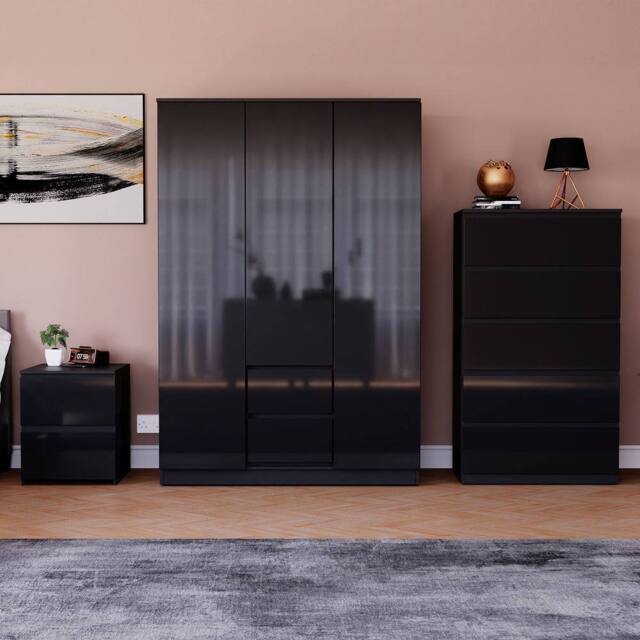 HD Designs Vida Designs Glinton 3 Piece Bedroom Set (2 Drawer Bedside Chest, 5 in Black - image 1