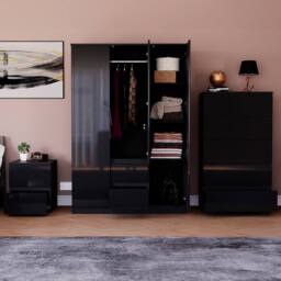 HD Designs Vida Designs Glinton 3 Piece Bedroom Set (2 Drawer Bedside Chest, 5 in Black - thumbnail 3