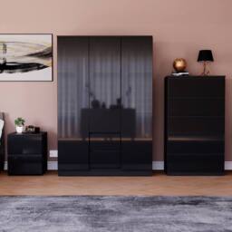 HD Designs Vida Designs Glinton 3 Piece Bedroom Set (2 Drawer Bedside Chest, 5 in Black - thumbnail 1