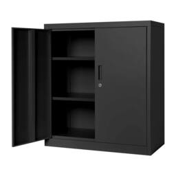 VOGREX Metal 2 Door Office Filing Cabinet 3 Layers Lockable File Storage in Black - thumbnail 1