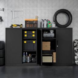 VOGREX Metal 2 Door Office Filing Cabinet 3 Layers Lockable File Storage in Black - thumbnail 6