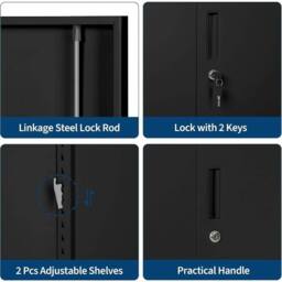 VOGREX Metal 2 Door Office Filing Cabinet 3 Layers Lockable File Storage in Black - thumbnail 5