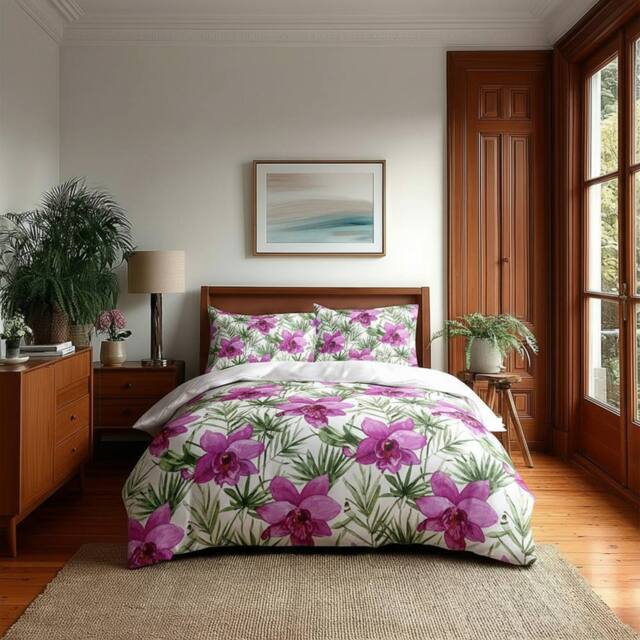 Snug City Duvet Cover & Pillowcase Set Lily Flower Design Bed Linen in Magenta - Size: King - image 1