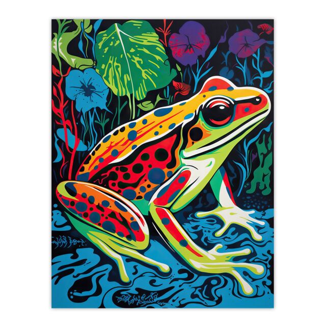 "Artery8 Wall Art Print Frog In A Pond Vibrant Bathroom Painting Animal Portrait With Bold Colours Poster - Size: W18"" x H24""" - image 1