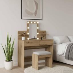 Berkfield Home Modern Dressing Table with LED Artisan Oak 100x40x130 cm in Brown - Size: 100 x 40 x 130 cm - thumbnail 2