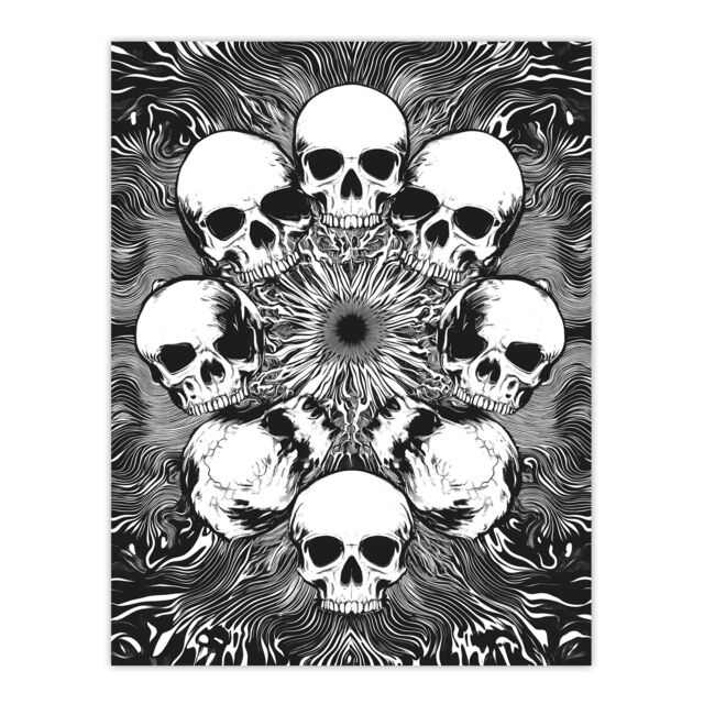 "Artery8 Human Skull Ring Voodoo Circle Trippy Black White Wall Art Print - Size: W24"" x H32""" - image 1
