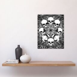 "Artery8 Human Skull Ring Voodoo Circle Trippy Black White Wall Art Print - Size: W24"" x H32""" - thumbnail 4