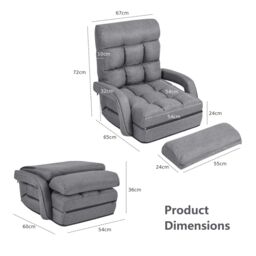 Gymax Folding Lazy Sofa Floor Padded Gaming Chair With Armrests & Pillow Grey - thumbnail 2
