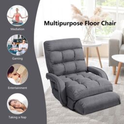 Gymax Folding Lazy Sofa Floor Padded Gaming Chair With Armrests & Pillow Grey - thumbnail 5