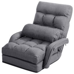Gymax Folding Lazy Sofa Floor Padded Gaming Chair With Armrests & Pillow Grey - thumbnail 1