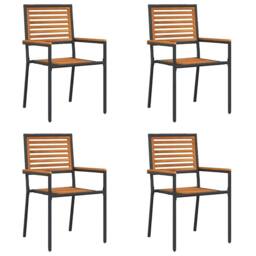 Berkfield Home Outdoor Chairs 4 pcs PE rattan, Solid acacia wood in Black - thumbnail 3