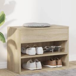 Berkfield Home Shoe Bench Sonoma Oak 60x30x45 cm Engineered Wood in Light Tan - Size: 60 x 30 x 45 cm - thumbnail 2